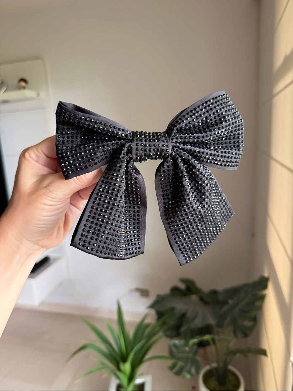 Black Crystal Bow Hair Clip for Women